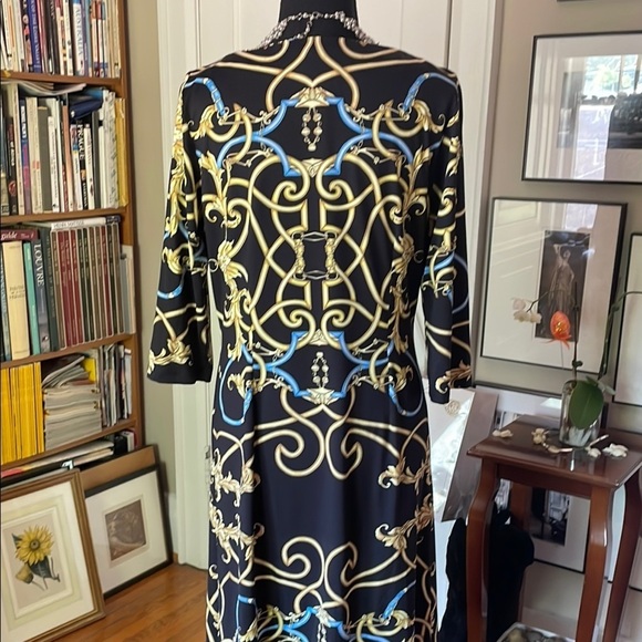 J. McLaughlin Gold and Blue Embellished Mid-Sleeve Midi Dress - Picture 8 of 14